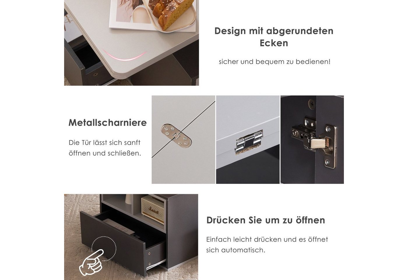 Merax Couchtisch mit Schubladen, Wohnzimmertisch, mit ausziehbarer Tischplatte, Beistelltisch multifunktional – Bild 4 von 5