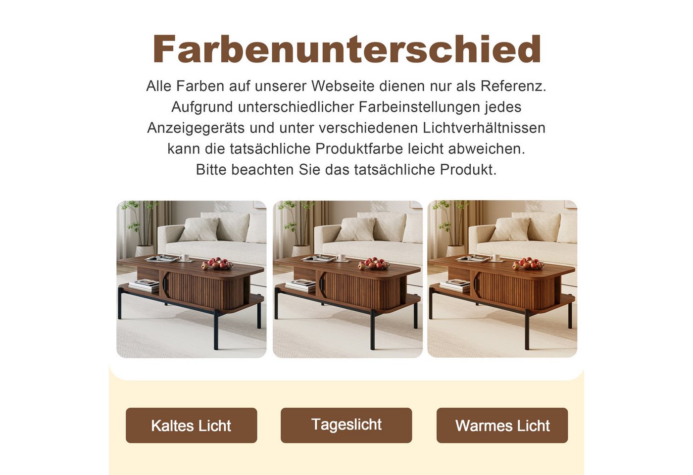 Merax Couchtisch mit Stauraum, geriffelten Schiebetüren & offenen Fächern (1-St., Beistelltisch 100 x 45 x 43 cm), Wohnzimmertisch mit abgerundeten Ecken und sc – Bild 5 von 5