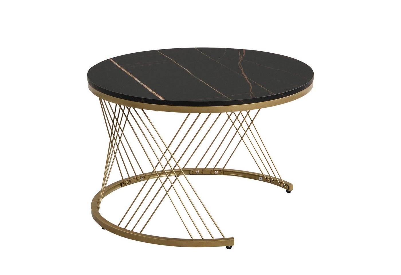 Merax Couchtisch mit Tischplatte im Marmoroptik (2-St), Satztisch mit Schublade, Wohnzimmertisch mit Metallrahmen, Industrial – Bild 4 von 5