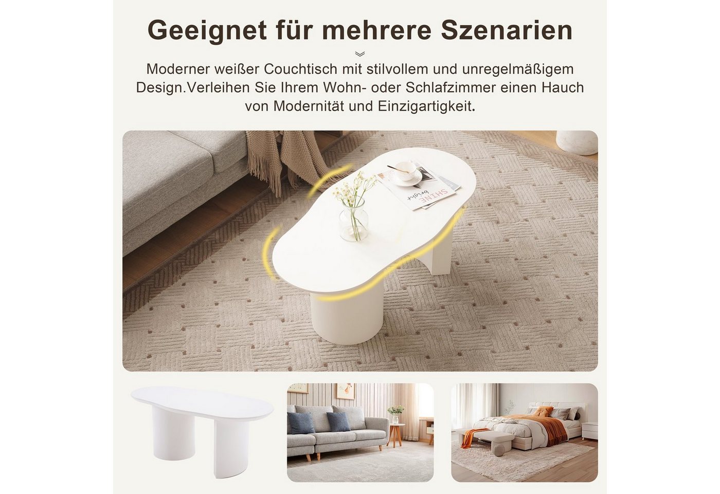 Merax Couchtisch Wolke, Beistelltisch Scandi, Wohnzimmertisch, Kaffetisch, Breite:100cm – Bild 5 von 5