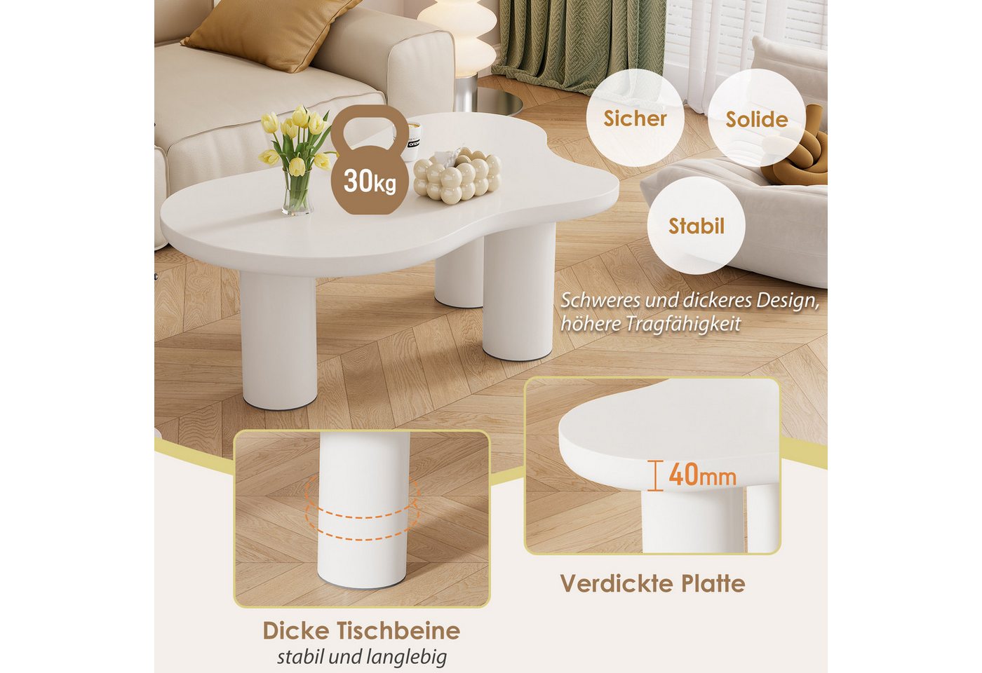Merax Couchtisch Wolke, Beistelltisch Scandi, Wohnzimmertisch, Kaffetisch, Breite:107cm – Bild 4 von 5
