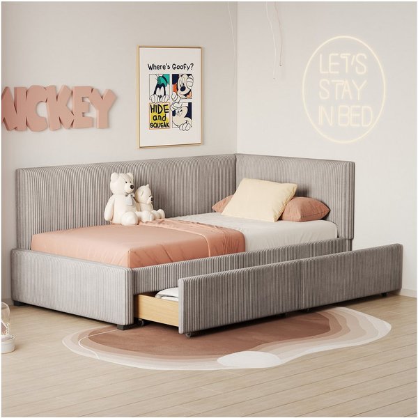 Merax Daybett (1 tlg), Polsterbett Schlafsofa 90x200cm mit Stauraumschubladen,Samt Tagesbett