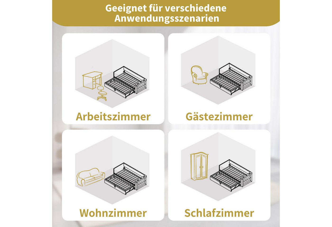 Merax Daybett mit Getränkehalter, Ladeanschluss und Stauraumfächern (Tagesbett Polsterbett Sofabett Kinderbett, 1 tlg), Schlafsofa 90x200cm mit Ausziehbett 90x1 – Bild 5 von 5