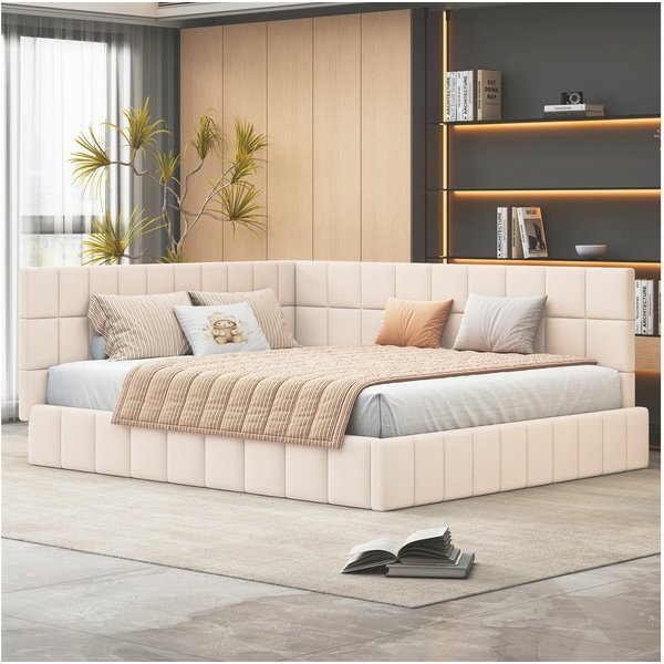 Merax Daybett, Polsterbett mit Schlaffunktion, Tagesbett Schlafsofa, Samt, 160x200cm