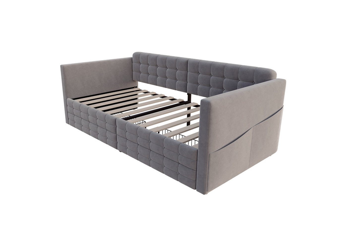 Merax Daybett Polsterbett mit klassischem Karomuster (Schlafsofa Sofabett Jugendbett Kinderbett, 1 tlg), Tagesbett 90x190cm mit seitlichen Staufächern, 2 Schubl – Bild 5 von 5