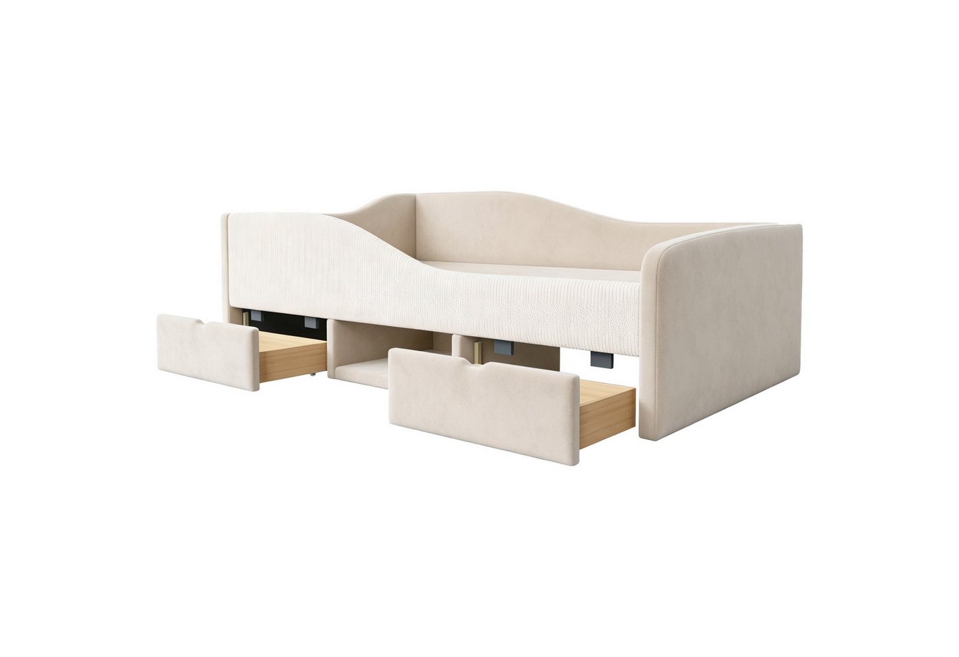 Merax Daybett (Schlafsofa Sofabett Jugendbett Einzelbett, 1 tlg), Polsterbett 90x190cm mit 2 Schubladen & Schutzgeländer,Kinderbett Samt – Bild 4 von 5