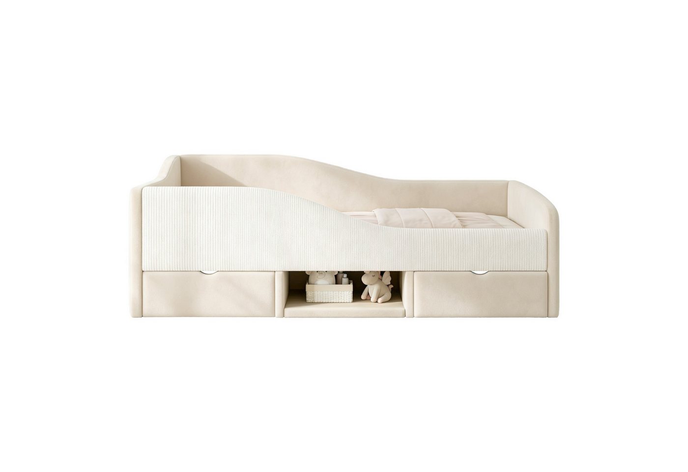 Merax Daybett (Schlafsofa Sofabett Jugendbett Einzelbett, 1 tlg), Polsterbett 90x190cm mit 2 Schubladen & Schutzgeländer,Kinderbett Samt – Bild 5 von 5