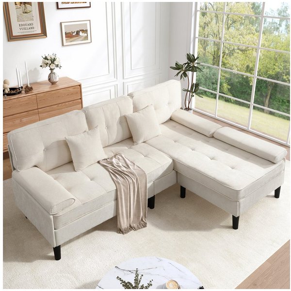 Merax Ecksofa Chenille L-Form Sofa, Platzsparendes Ecksofa für Wohnzimmer & Apartment 1 Teile, Modulares 3-Sitzer Sofa mit Chaiselongue & Fußbank, Breite: 195cm