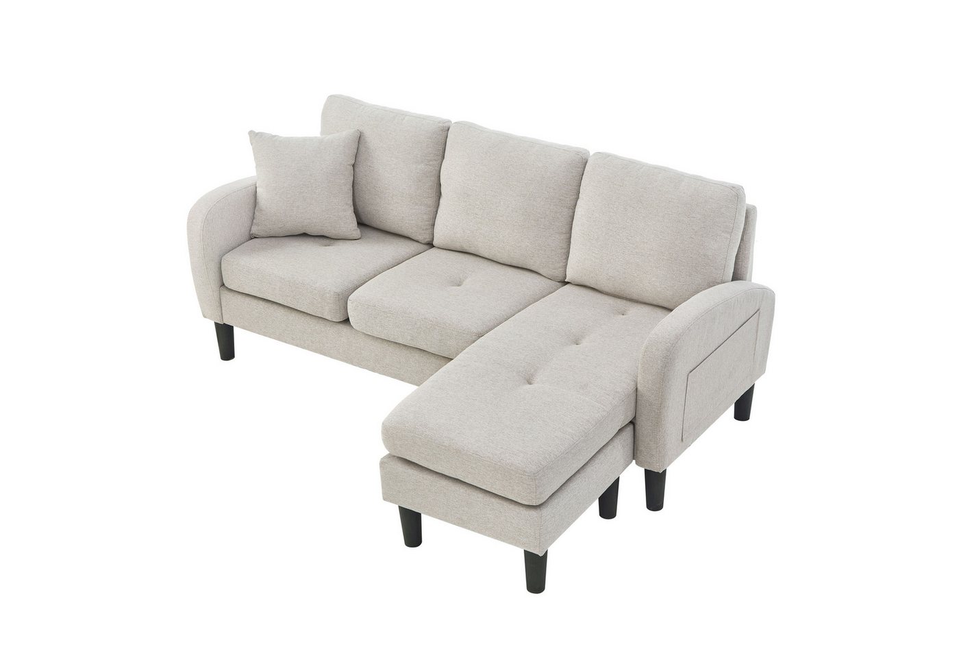 Merax Ecksofa Ecksofa L-förmiges Sofa 3-Sitzer aus Baumwoll-Leinenstoff, Polstersofa modular Sofa mit Chaiselongue, 166x118x77 cm – Bild 2 von 5