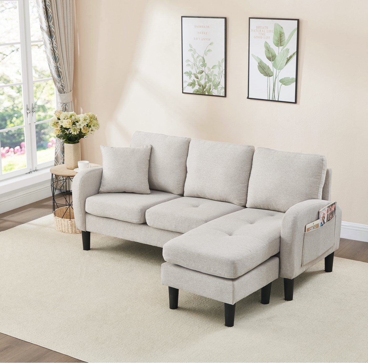 Merax Ecksofa Ecksofa L-förmiges Sofa 3-Sitzer aus Baumwoll-Leinenstoff, Polstersofa modular Sofa mit Chaiselongue, 166x118x77 cm – Bild 3 von 5