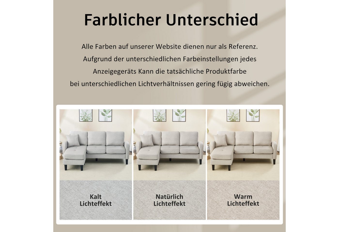 Merax Ecksofa Ecksofa L-förmiges Sofa 3-Sitzer aus Baumwoll-Leinenstoff, Polstersofa modular Sofa mit Chaiselongue, 166x118x77 cm – Bild 5 von 5