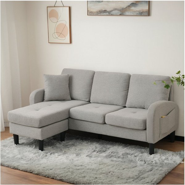 Merax Ecksofa Ecksofa L-förmiges Sofa 3-Sitzer aus Baumwoll-Leinenstoff, Polstersofa modular Sofa mit Chaiselongue, 166x118x77 cm