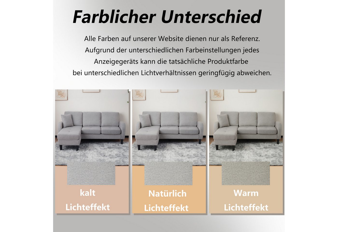 Merax Ecksofa Ecksofa L-förmiges Sofa 3-Sitzer aus Baumwoll-Leinenstoff, Polstersofa modular Sofa mit Chaiselongue, 166x118x77 cm – Bild 5 von 5