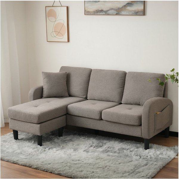 Merax Ecksofa Ecksofa L-förmiges Sofa 3-Sitzer aus Baumwoll-Leinenstoff, Polstersofa modular Sofa mit Chaiselongue, 166x118x77 cm
