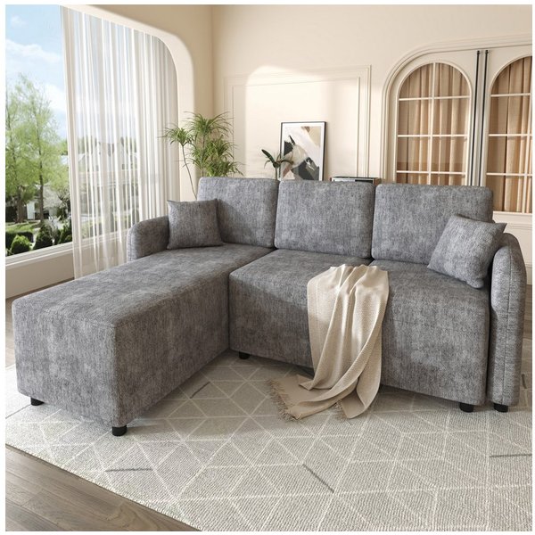 Merax Ecksofa mit Chenille-Bezug, L-förmiges Sofa mit Schaumstoff, 1 Teile, 3-Sitzer-Sofa mit 2 Kissen & Massivholzrahmen, 187,5 × 144 × 85,5 cm