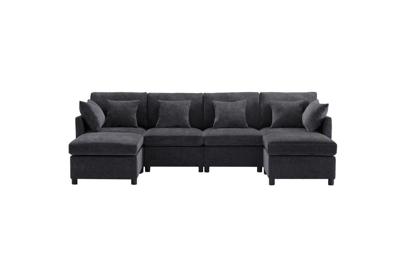 Merax Ecksofa U-förmiges Sofa aus Chenille-Stoff, 1 Teile, Modulares Couch Chenille-Sofa mit 2 abnehmbarem Fußhocker und 6 Kissen – Bild 2 von 5