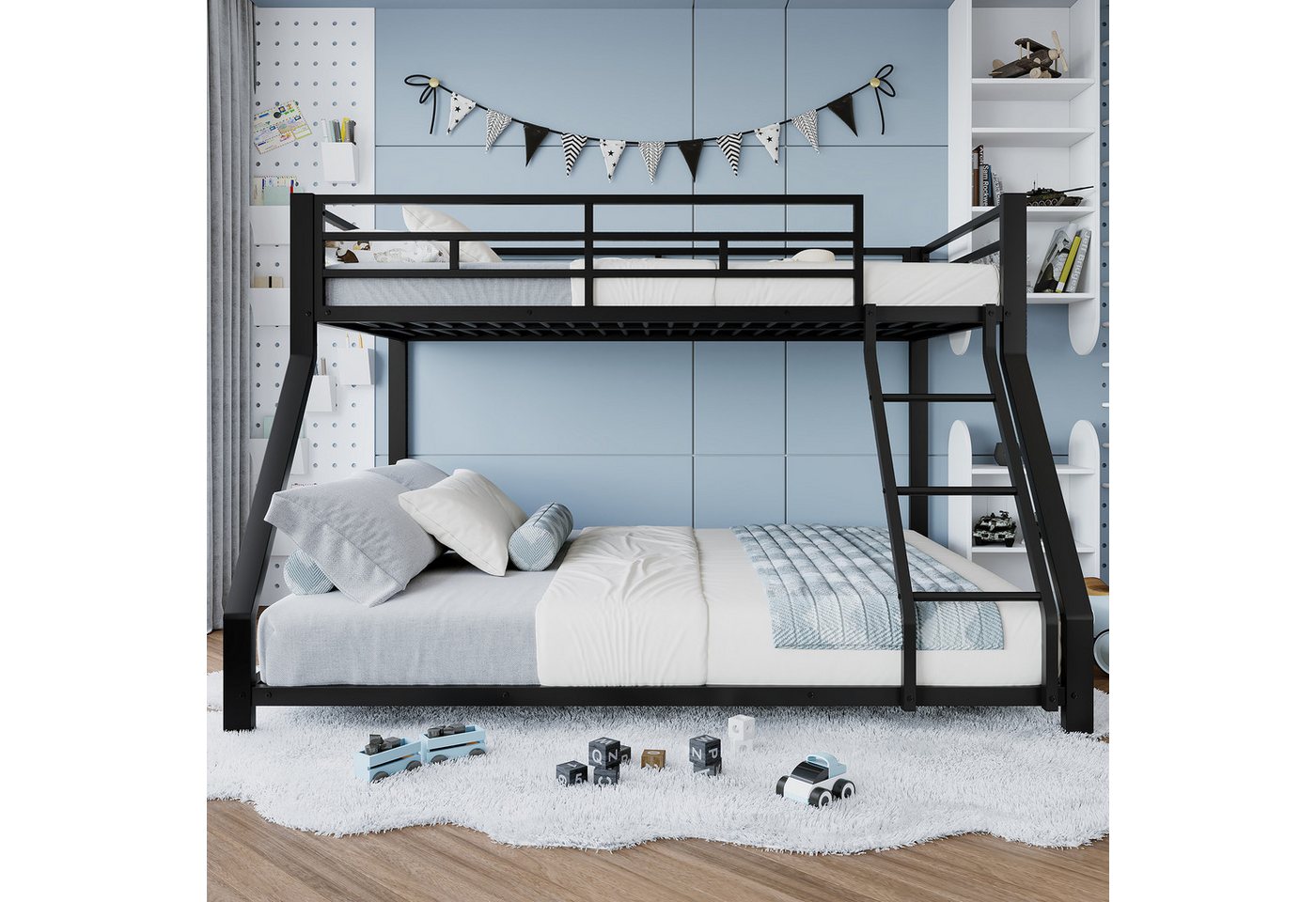 Merax Etagenbett (1-St), Metallbett 90x200cm/140x200cm mit Leiter und Sicherheitsgeländer – Bild 3 von 5