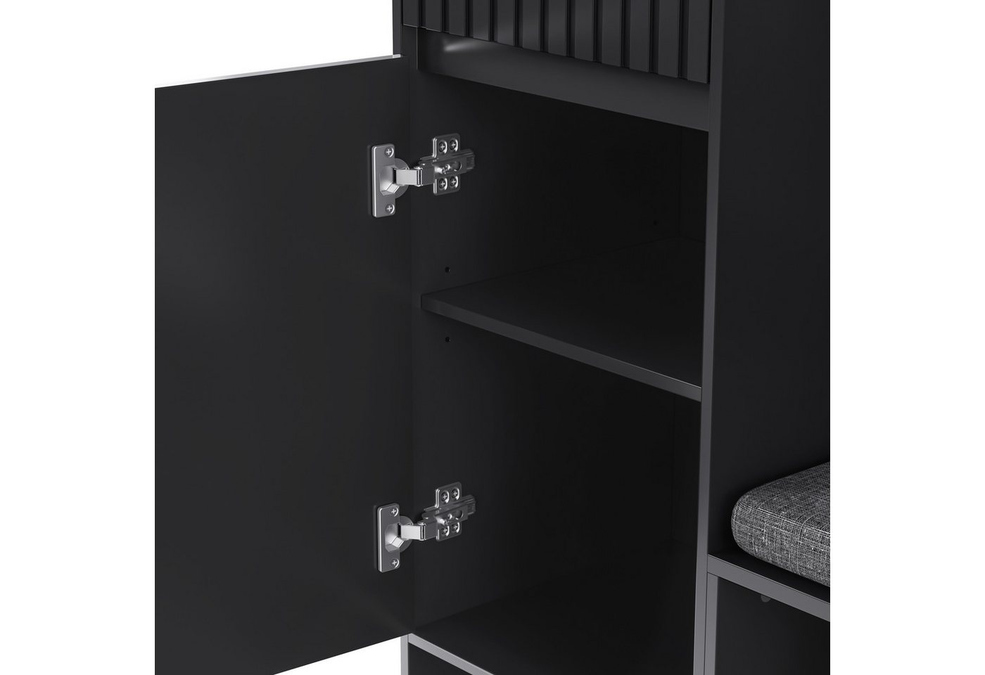 Merax Garderoben-Set Komplett-Set, (Kompaktgarderobe, 1-St), Flurgarderobe mit Sitzbank,4 Haken,Türen & Schubladen, B100×H180×T35cm – Bild 5 von 5