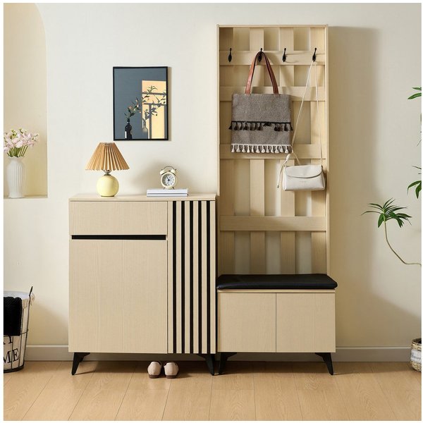 Merax Garderoben-Set mit Sitzbank und Sideboard, (1-St), Flurmöbel-Set mit Schuhschrank, Flurmöbel mit Stauraum und Schublade