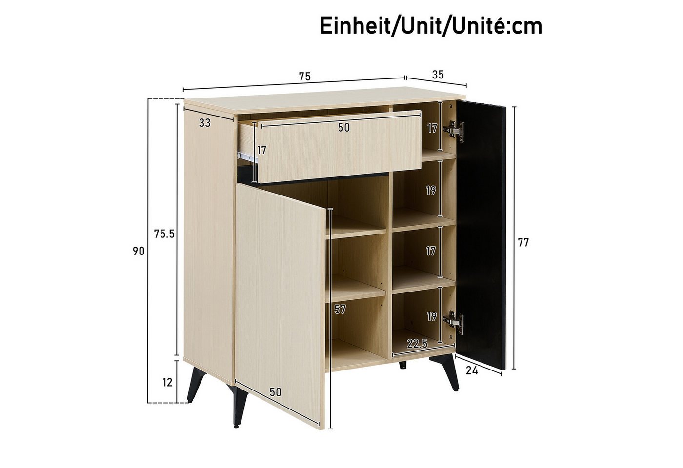 Merax Garderoben-Set mit Sitzbank und Sideboard, (1-St), Flurmöbel-Set mit Schuhschrank, Flurmöbel mit Stauraum und Schublade – Bild 5 von 5