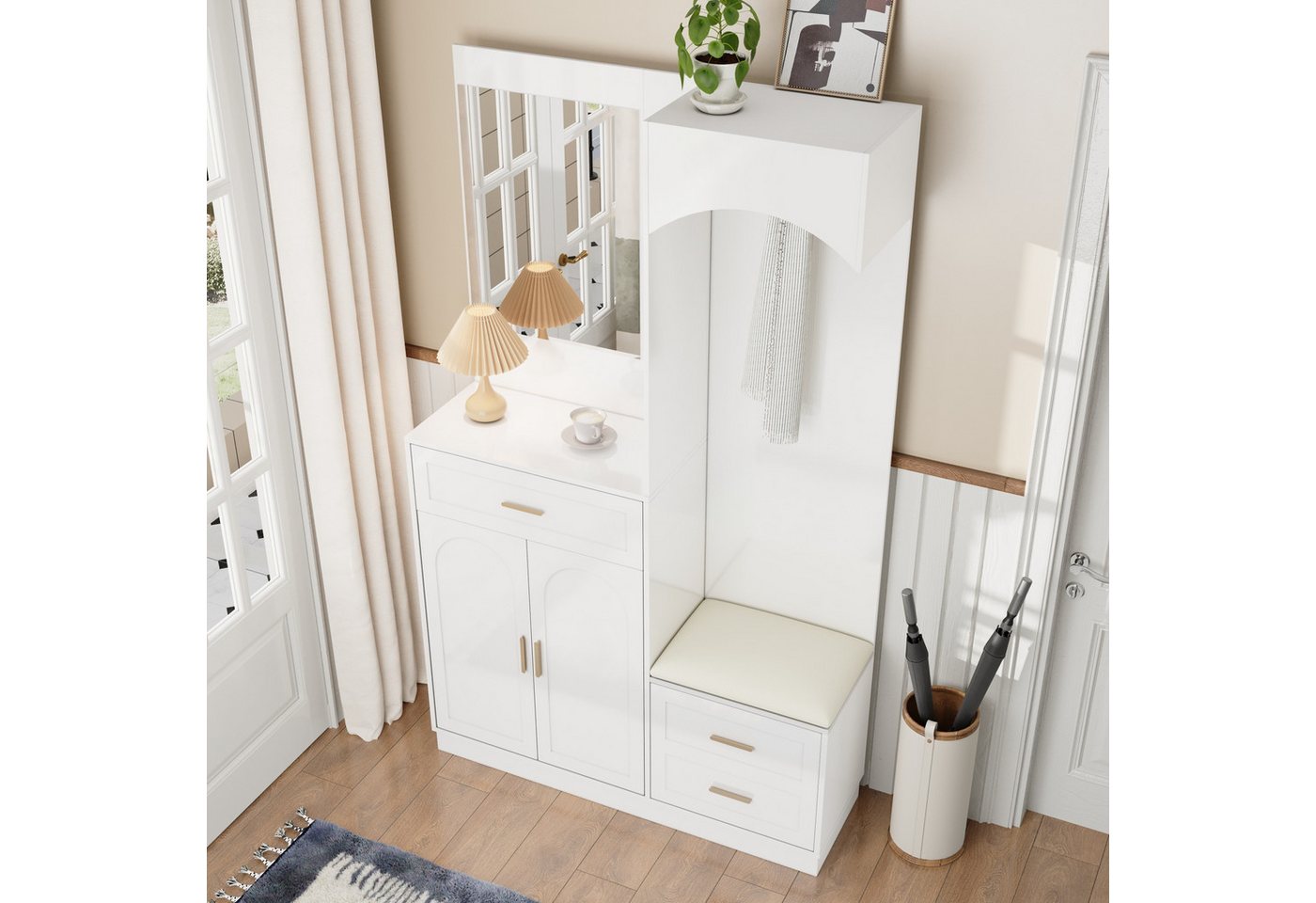 Merax Garderoben-Set mit Spiegel, Eingangsschrank mit verstellbaren Einlegeböden, (Moderne Garderobenschrank- & Schuhschrank-Kombination, 1-St., Eingangsschrank – Bild 3 von 5