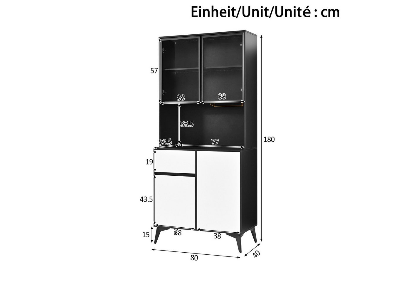 Merax Glasvitrine mit LED-Beleuchtung inkl.APP, 120x40x160cm (1-St., Küchenbuffet Buffetschrank Aufbewahrungsschrank Wohnzimmerschrank) Hochschrank mit Glastüre – Bild 5 von 5
