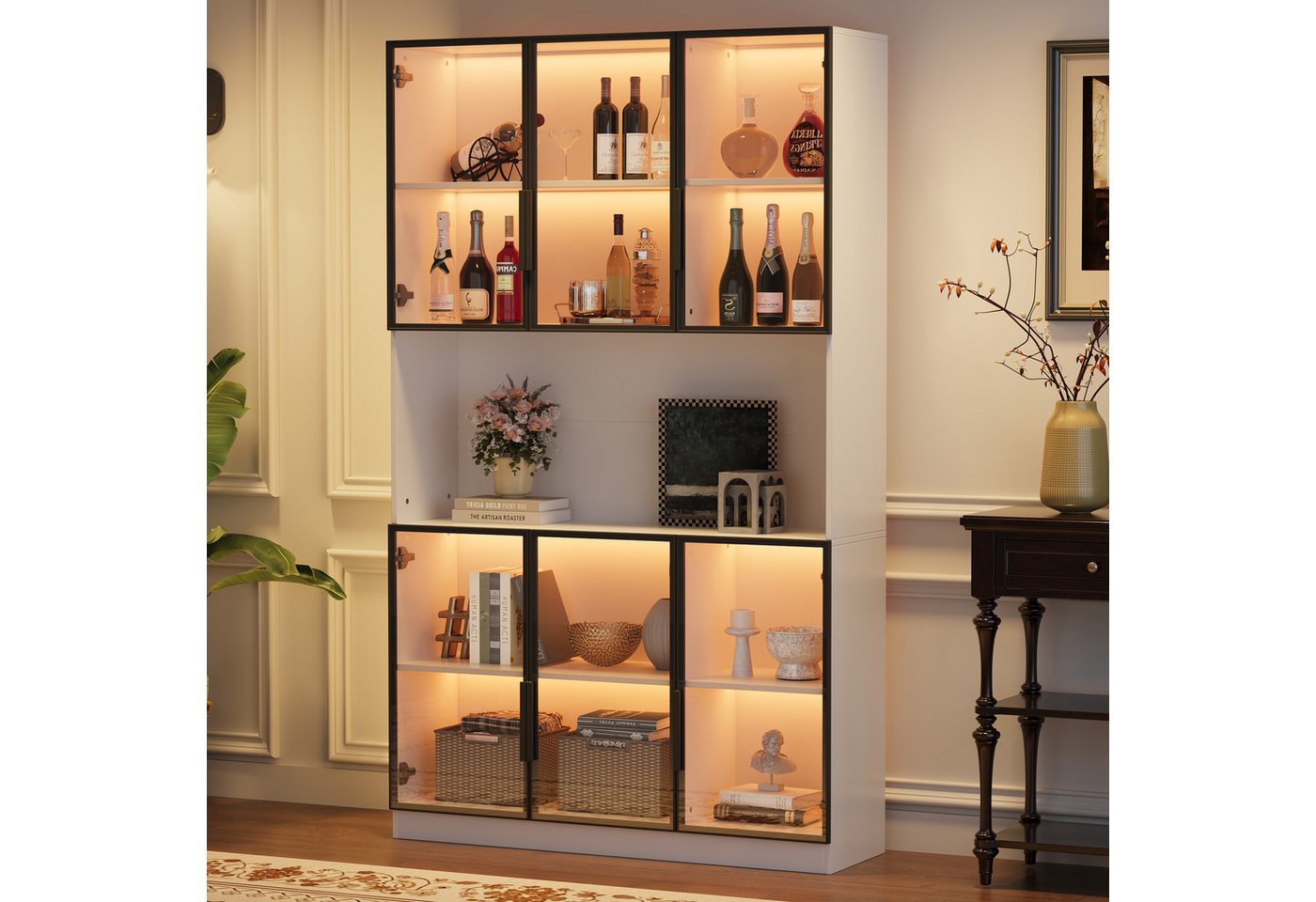 Merax Glasvitrine mit LED-Beleuchtung per App (Multifunktionsschrank Vitrinenschrank, 1-St., Hochschrank Wohnzimmerschrank Schrank) Vitrine mit 6 Glastüren und  – Bild 2 von 5