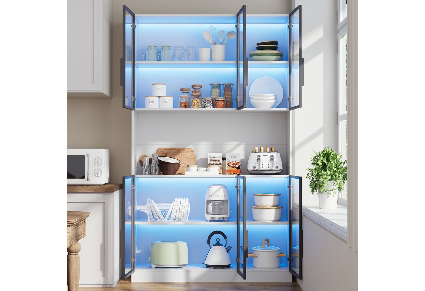 Merax Glasvitrine mit LED-Beleuchtung per App (Multifunktionsschrank Vitrinenschrank, 1-St., Hochschrank Wohnzimmerschrank Schrank) Vitrine mit 6 Glastüren und  – Bild 3 von 5