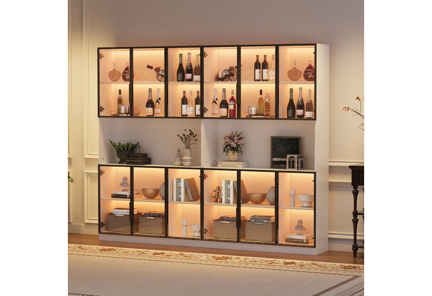 Merax Glasvitrine mit LED-Beleuchtung per App (Multifunktionsschrank Vitrinenschrank, 2-St., Hochschrank Wohnzimmerschrank Schrank) Vitrine mit 6 Glastüren und  – Bild 2 von 5