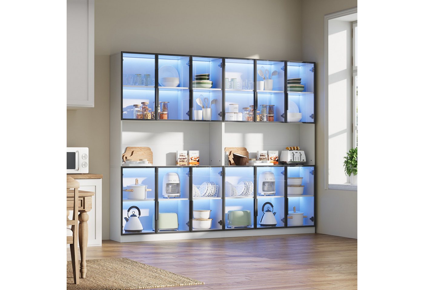 Merax Glasvitrine mit LED-Beleuchtung per App (Multifunktionsschrank Vitrinenschrank, 2-St., Hochschrank Wohnzimmerschrank Schrank) Vitrine mit 6 Glastüren und  – Bild 3 von 5