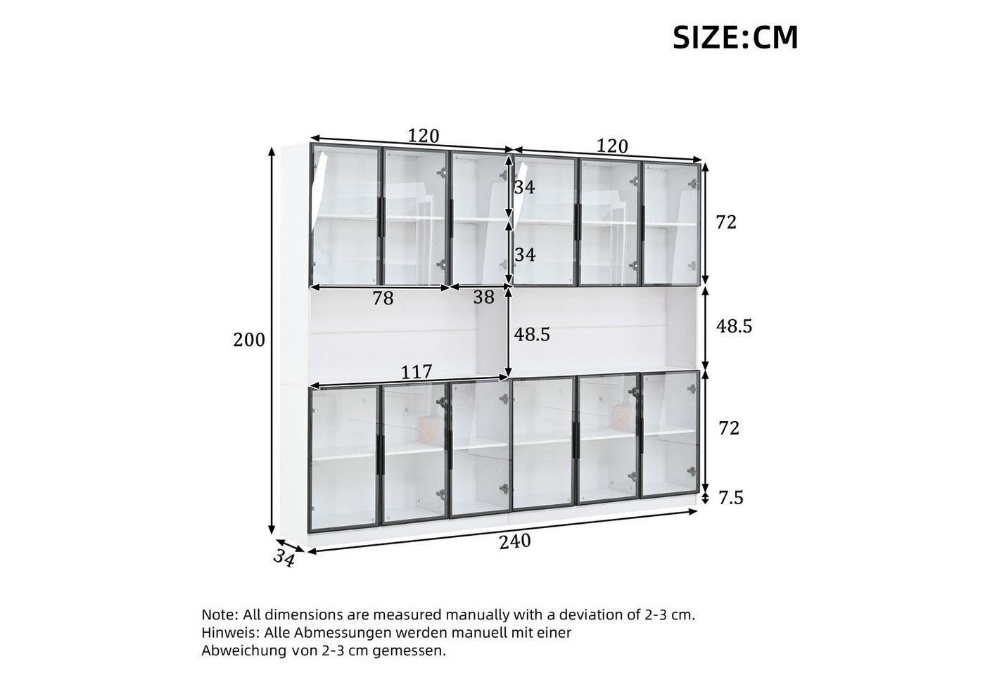 Merax Glasvitrine mit LED-Beleuchtung per App (Multifunktionsschrank Vitrinenschrank, 2-St., Hochschrank Wohnzimmerschrank Schrank) Vitrine mit 6 Glastüren und  – Bild 4 von 5