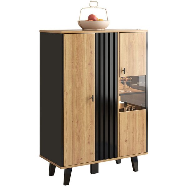 Merax Highboard, mit 8 Fächer inkl. LED,Vitrine mit Glastür,Sideboard Landhausstil