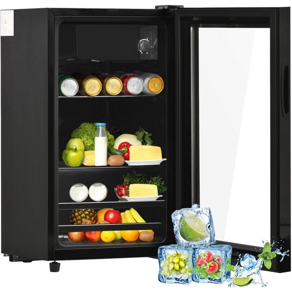 Merax Kühlschrank 76L mit Gefrierfach, Glastür, verstellebare Ablage, Getränkekühlschrank SC-76A, 71.6 cm hoch, 40 cm breit, Mini Kühlschrank, Kühl- und Gefrier