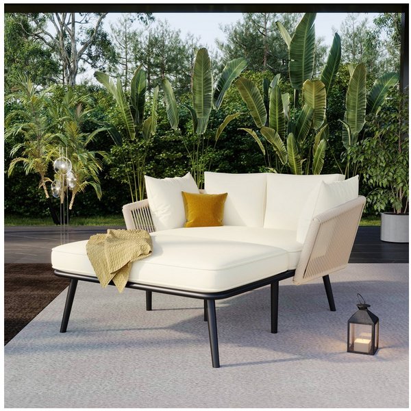 Merax Loungebett, mit Stahlrahmen und Kissen,Gartenliege,Gartenlounge,Gartenmöbel