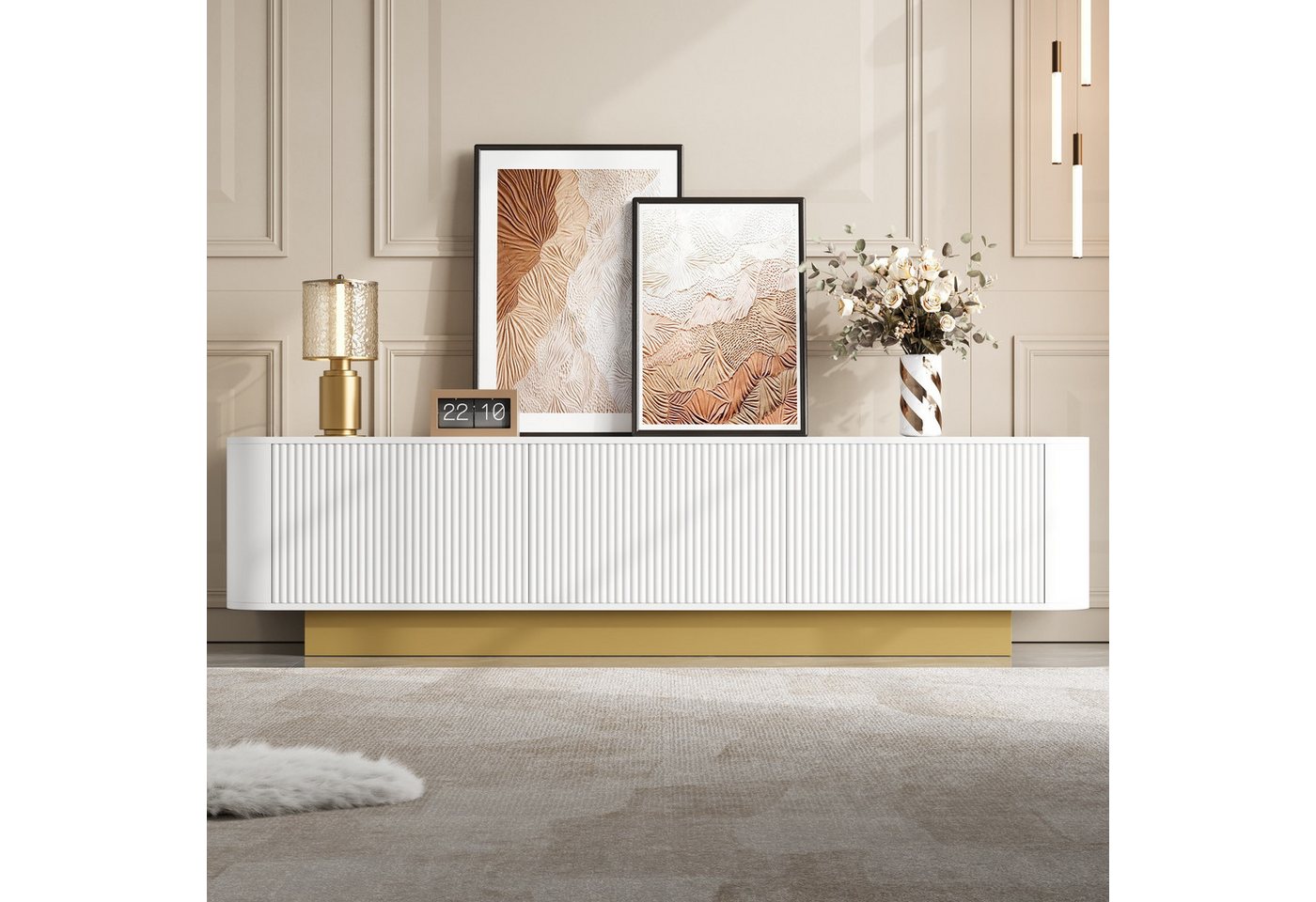 Merax Lowboard (1 St., 170 × 40,5 × 47 cm), TV-Schrank mit Stauraum, 3 Schranktüren & strukturierter Front – Bild 3 von 5