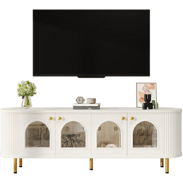 Merax Lowboard (1 St), TV-Schrank mit Glastüren und goldenen Akzenten, Breit: 170cm