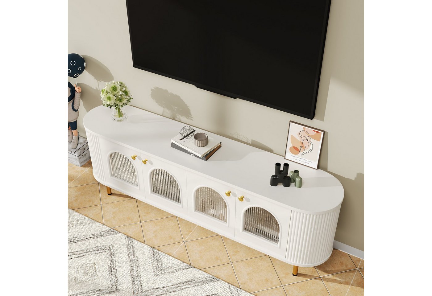 Merax Lowboard (1 St), TV-Schrank mit Glastüren und goldenen Akzenten, Breit: 170cm – Bild 2 von 5