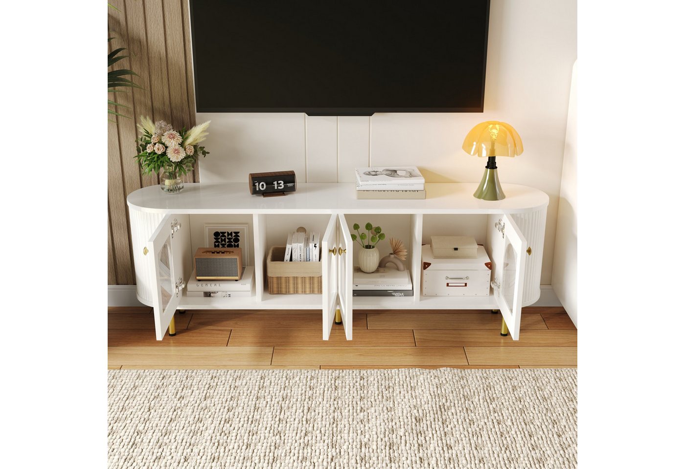Merax Lowboard (1 St), TV-Schrank mit Glastüren und goldenen Akzenten, Breit: 170cm – Bild 3 von 5