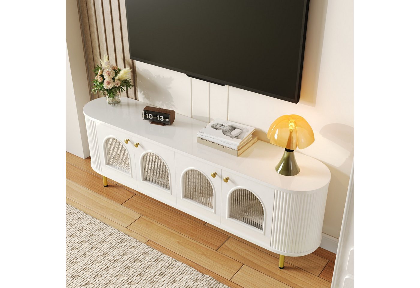 Merax Lowboard (1 St), TV-Schrank mit Glastüren und goldenen Akzenten, Breit: 170cm – Bild 4 von 5