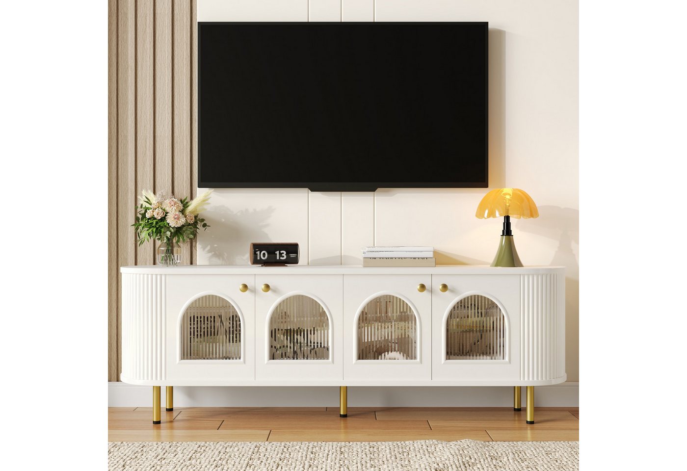 Merax Lowboard (1 St), TV-Schrank mit Glastüren und goldenen Akzenten, Breit: 170cm – Bild 5 von 5