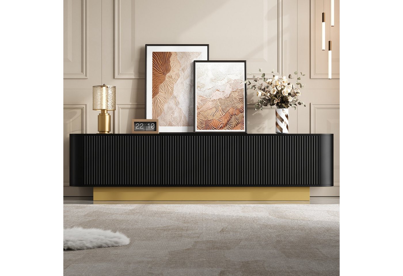 Merax Lowboard (1 St., 170 × 40,5 × 47 cm), TV-Schrank mit Stauraum, 3 Schranktüren & strukturierter Front – Bild 3 von 5