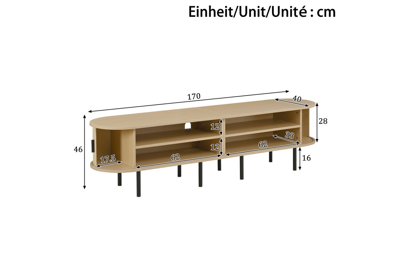 Merax Lowboard in Holzoptik, TV-Board im Rillenoptik (1 St., 170 x 40 x 46 cm (L x B x H), TV-Schrank mit 2 Schiebetüren, 2 offenen Fächern,Stauraum,Metallbeine – Bild 5 von 5