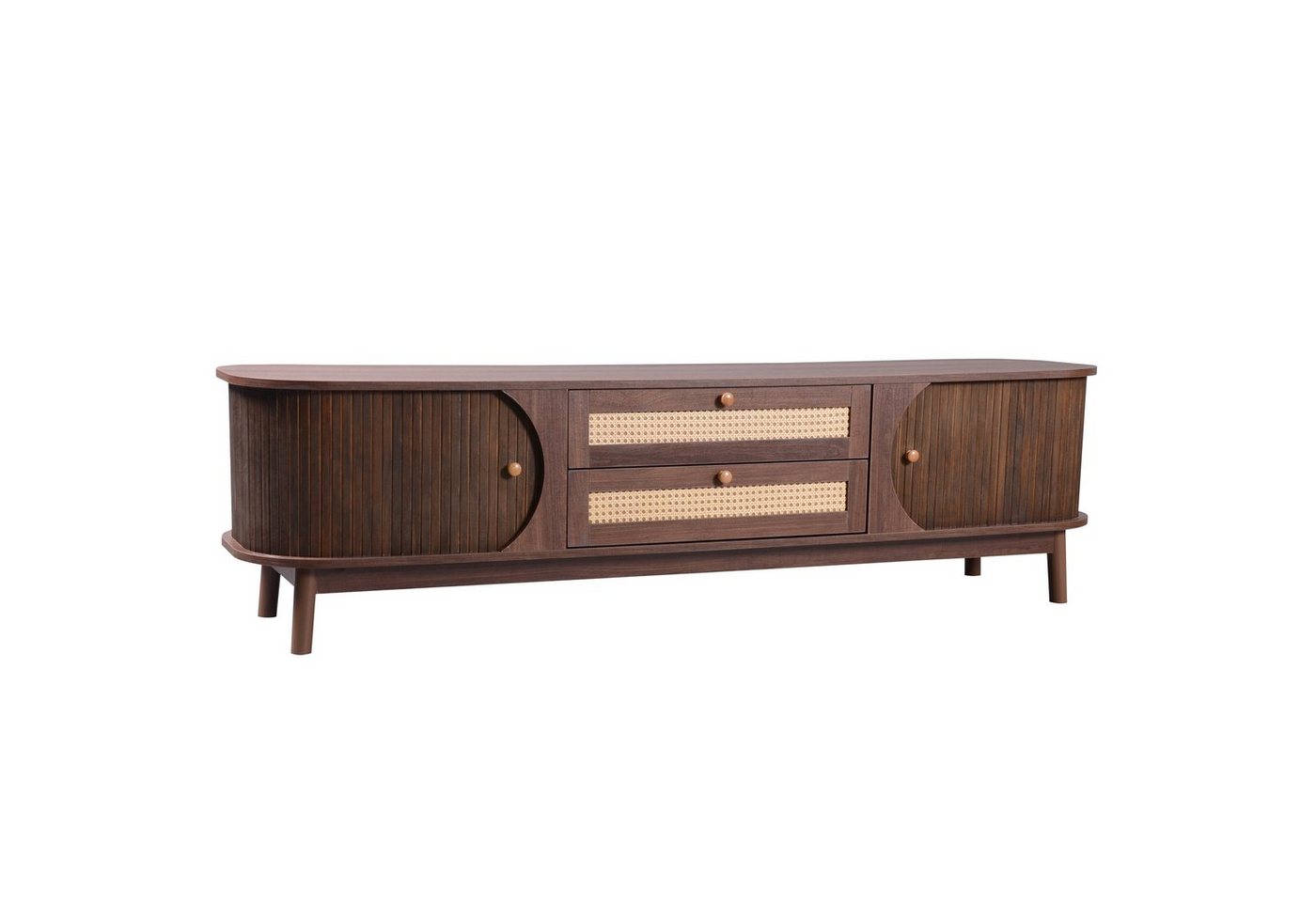 Merax Lowboard mit 2 Schubladen und 2 Bogenschiebetüren, TV-Schrank mit Rattan-Geflecht,Breite 170cm – Bild 3 von 5