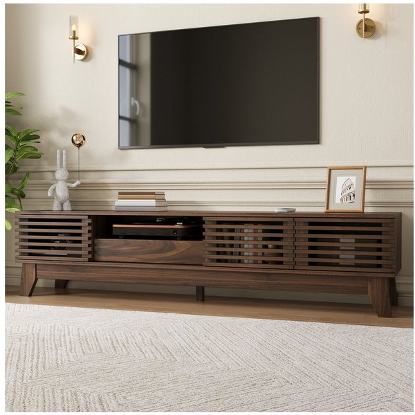 Merax Lowboard mit 3 Türen, Schublade, Stauraum und offenen Fächern (1 St., 170x35x40 cm), TV-Schrank mit gerillter Frontblende, Fernsehtisch Wohnzimmerschrank