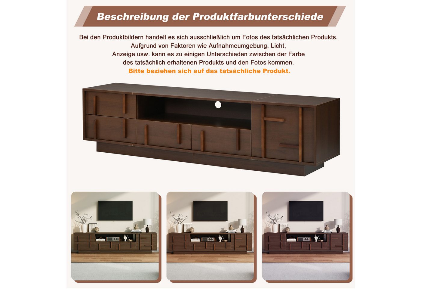 Merax Lowboard mit 4 Schubladen, Schrankfach & 2 offenen Ablagen (180 L x 40 B x 45 H cm, 1 St), TV-Schrank mit Kabeldurchführung & Stauraum, für Fernseher bis  – Bild 5 von 5