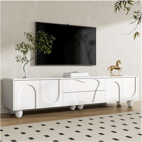 Merax Lowboard mit Holzbeinen (1 St), TV-Schrank mit 4 Türen, 2 Schubladen & reichlich Stauraum, 180x40x42cm