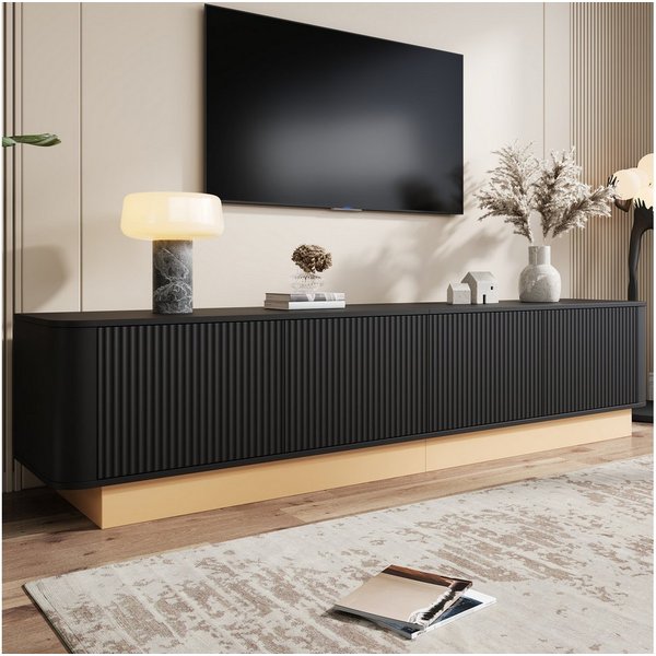 Merax Lowboard mit Rillenoptik, Fernsehtisch mit abgerundeten Ecken Design (200 x 40 x 47,5 cm (L x B x H), 1 St), TV-Schrank mit 4 Türen, höhenverstellbarer Fä