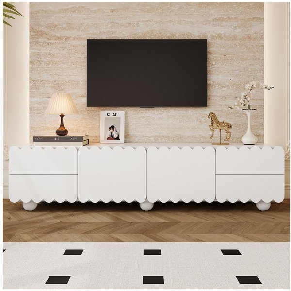 Merax Lowboard mit runden Beinen (1 St), TV-Schrank mit 2 Türen, 4 Schubladen & Stauraum, 175×38×37 cm