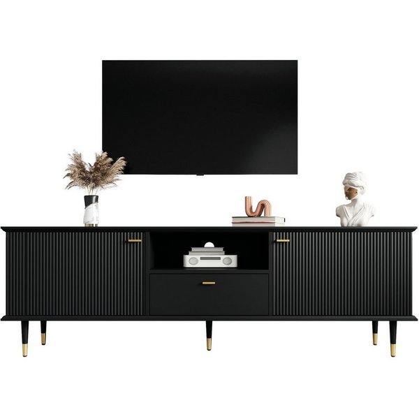 Merax Lowboard mit Soft-Close-Funktion, Hochglanz Fernsehschrank Sideboard (1 St), TV-Schrank mit 2 Türen, Schublade & offenen Fächern, 170x36x54cm