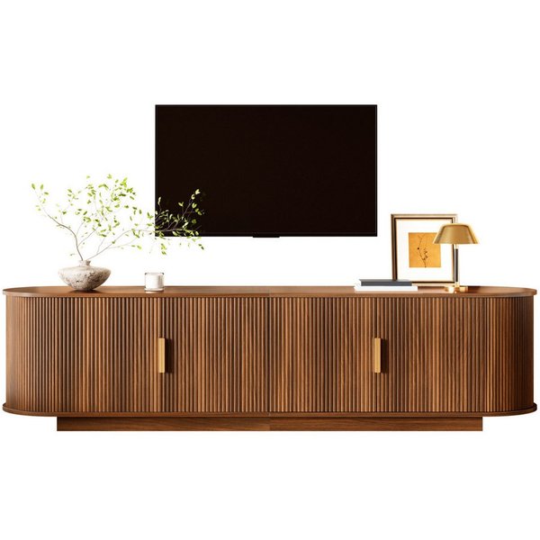 Merax Lowboard mit Wellenstruktur, Fernsehschrank in Holzoptik (1 St), TV-Schrank mit 4 Türen, Metallgriffe & Stauraum, 180x35x50cm